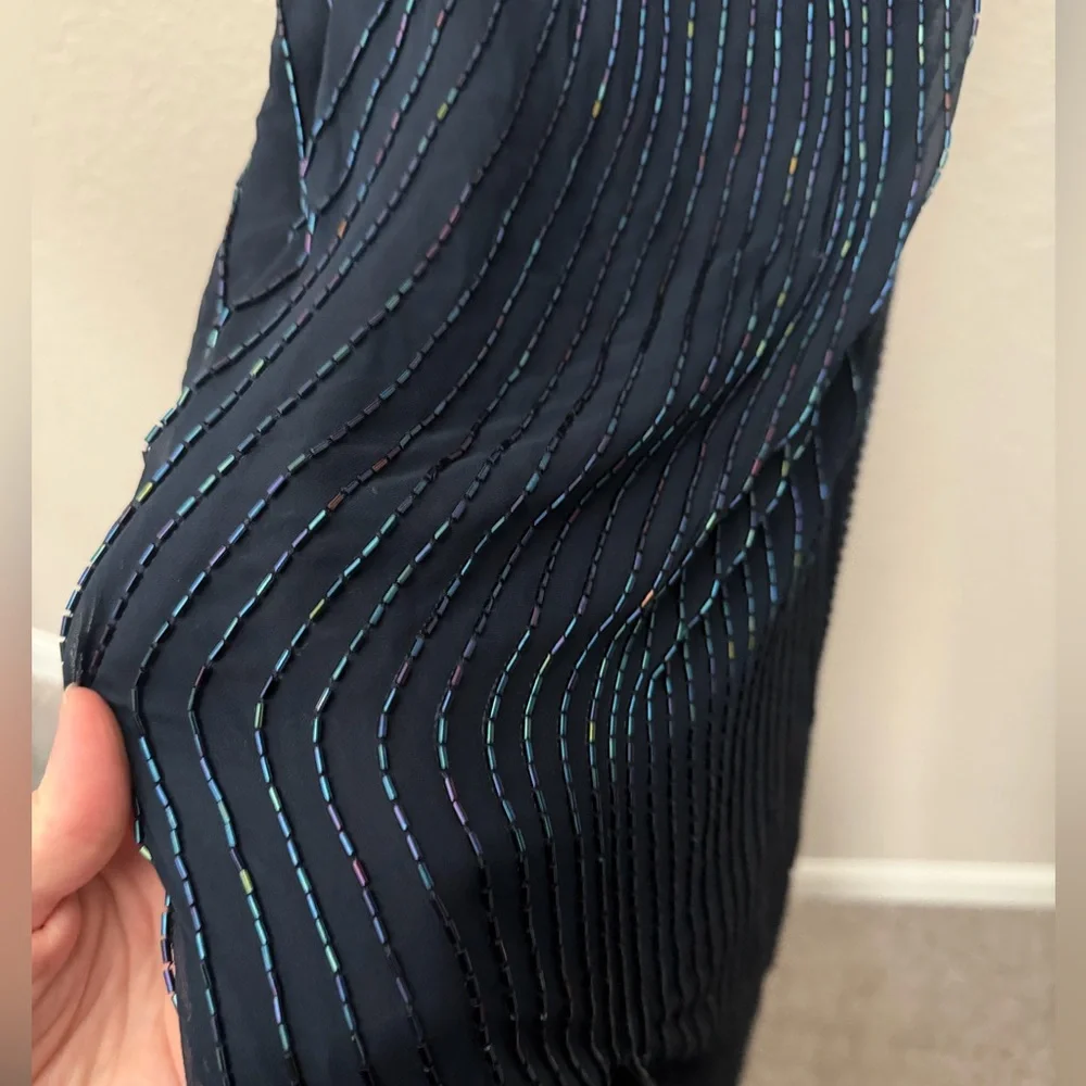 Niteline Della Roufogali Vintage 1980's Sapphire Blue Beaded Silk Evening Gown 6 - Picture 8 of 9